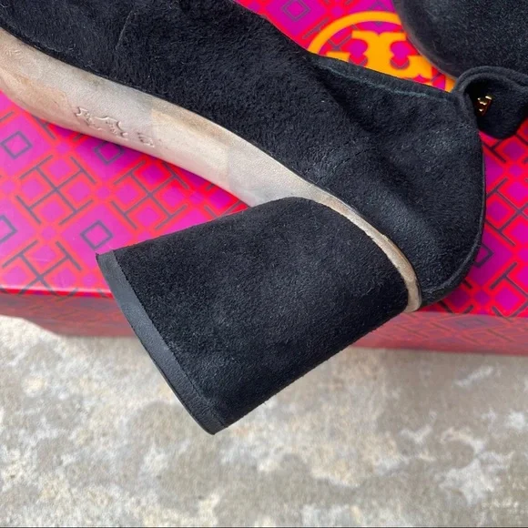 Tory Burch Heels Column Block Therese 65mm Black Suede Round Toe Womens 9 - Picture 6 of 14